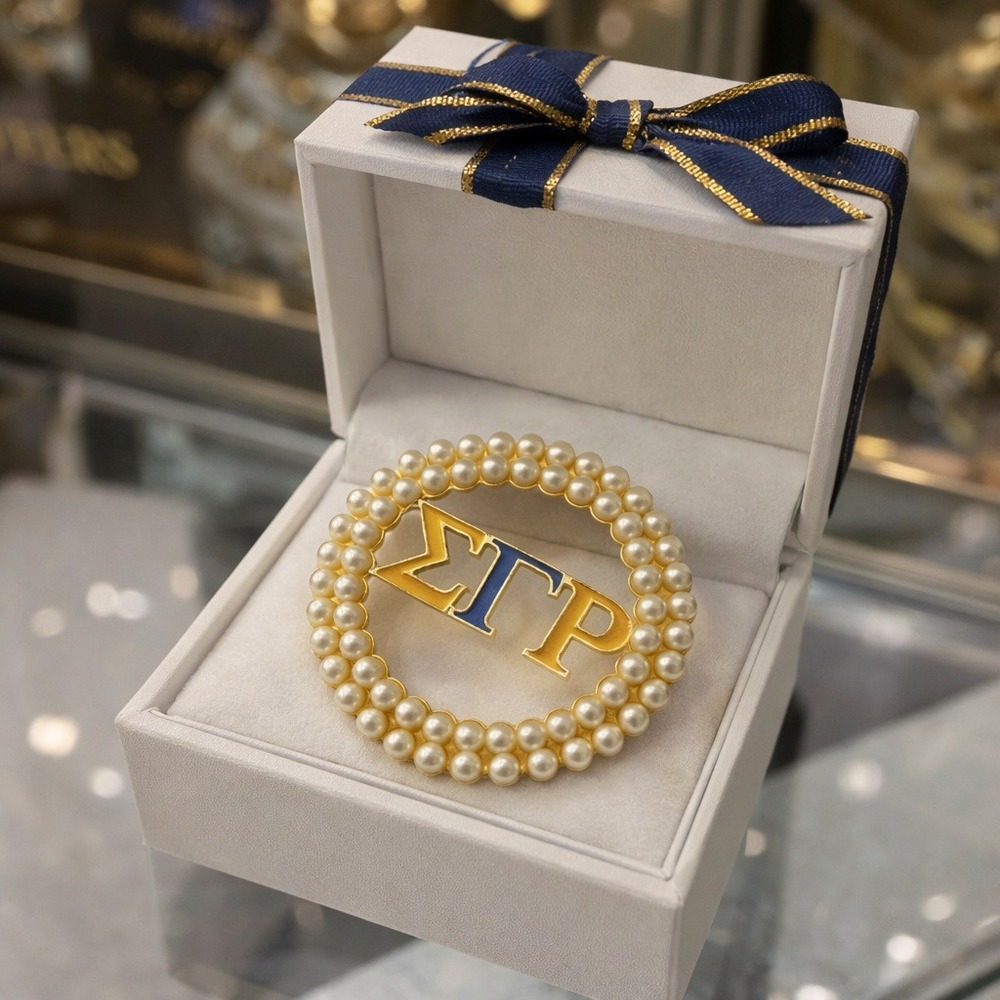 Sigma Gamma Rho Pearl Brooch Scarf Slide Gold‎ Blue Greek Sorority SGRho Jewelry